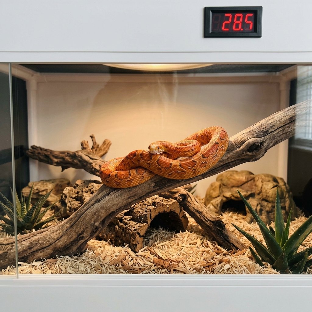 Serpent des blés sur sa branche dans le terrarium 100 cm