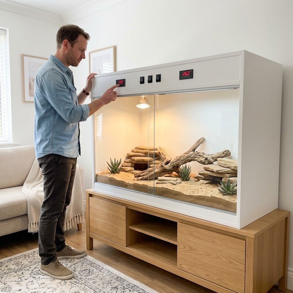 Grand terrarium PVC blanc 120 cm avec son propriétaire