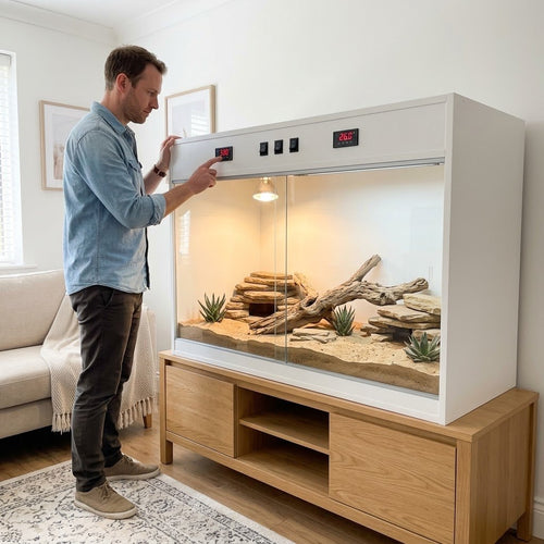 Grand terrarium PVC blanc 120 cm avec son propriétaire