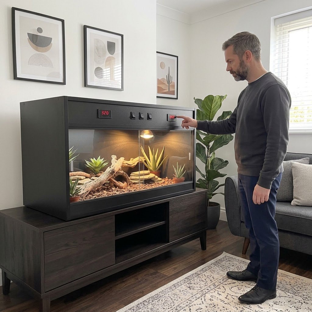 Grand terrarium noir 120 cm réglé par son propriétaire