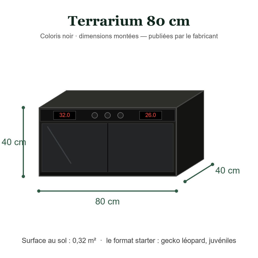 Dimensions du terrarium 80 x 40 x 40 cm coloris noir