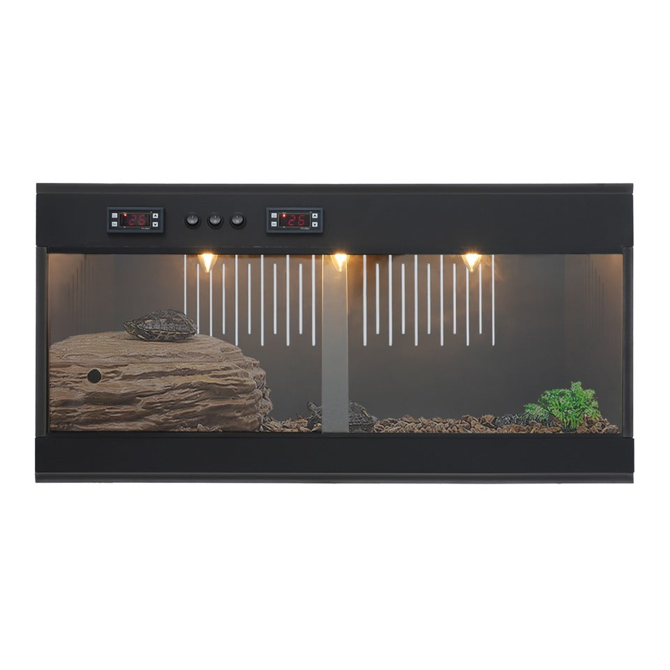 Terrarium PVC noir vue de face avec double thermostat
